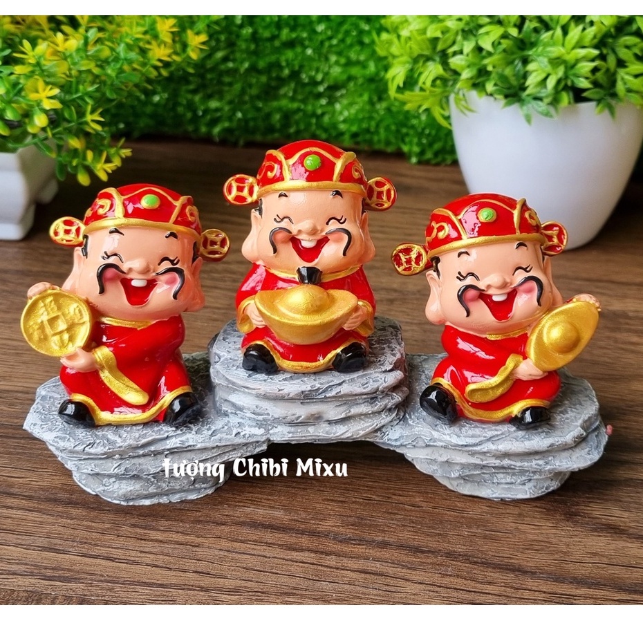 Bộ 03 tượng Thần Tài 6cm kèm chân đế giả đá size nhỏ