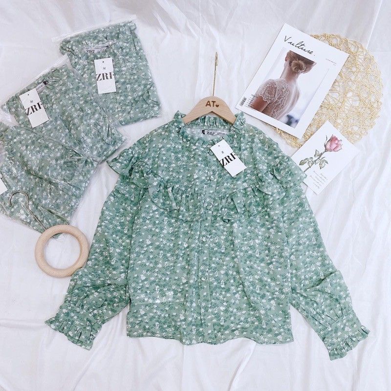 [Loại 1]Áo sơ mi za-ra cao cấp hoa xanh chất dày đẹp mặc cực xinh