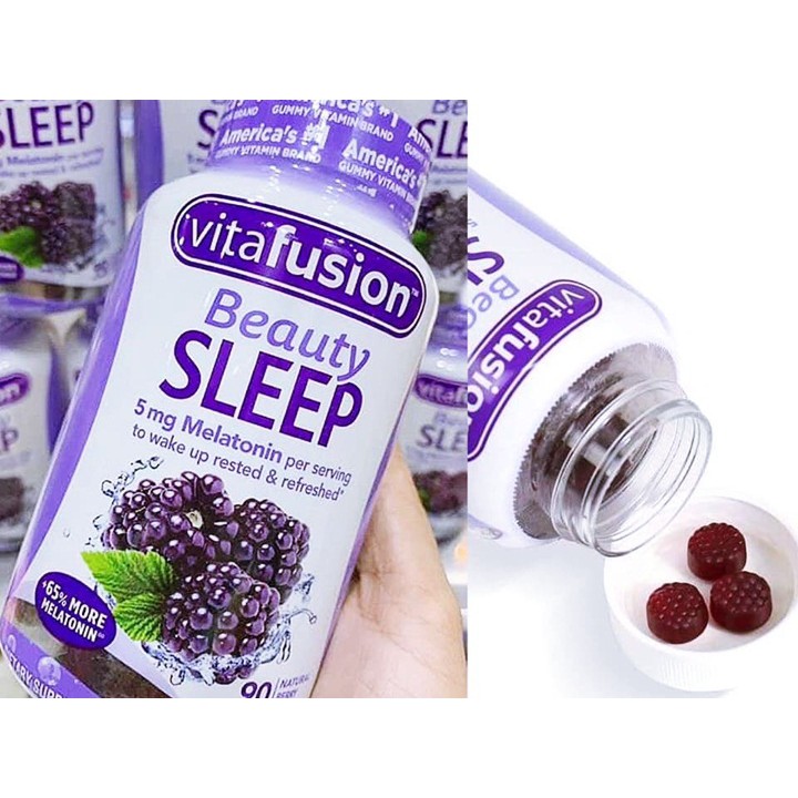 Sẵn Hàng Date 09/2022 - Kẹo Dẻo Hỗ Trợ Ngủ Ngon Vitafushion Beauty Sleep 90 Viên Vị Mâm Xôi | Thế Giới Skin Care