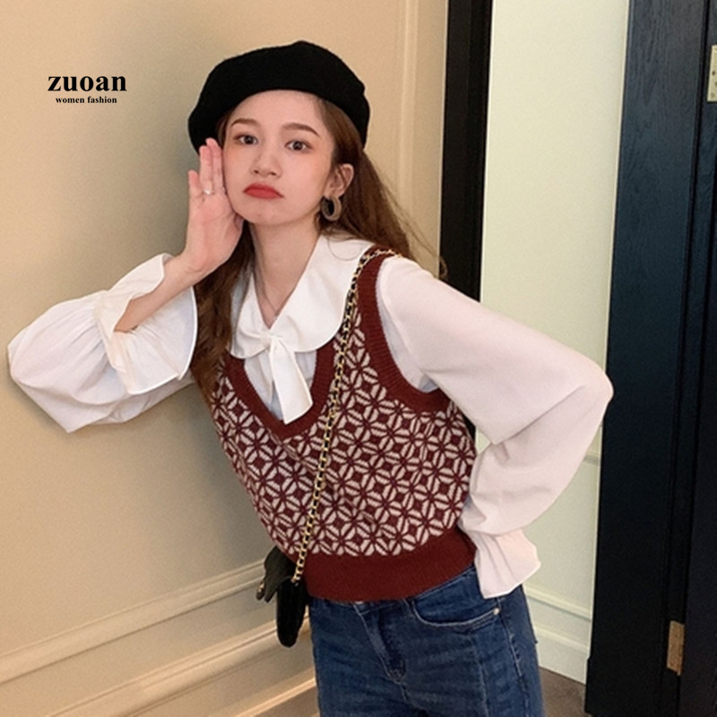 Áo len SUXI không tay họa tiết kẻ sọc thời trang thu đông cho nữ