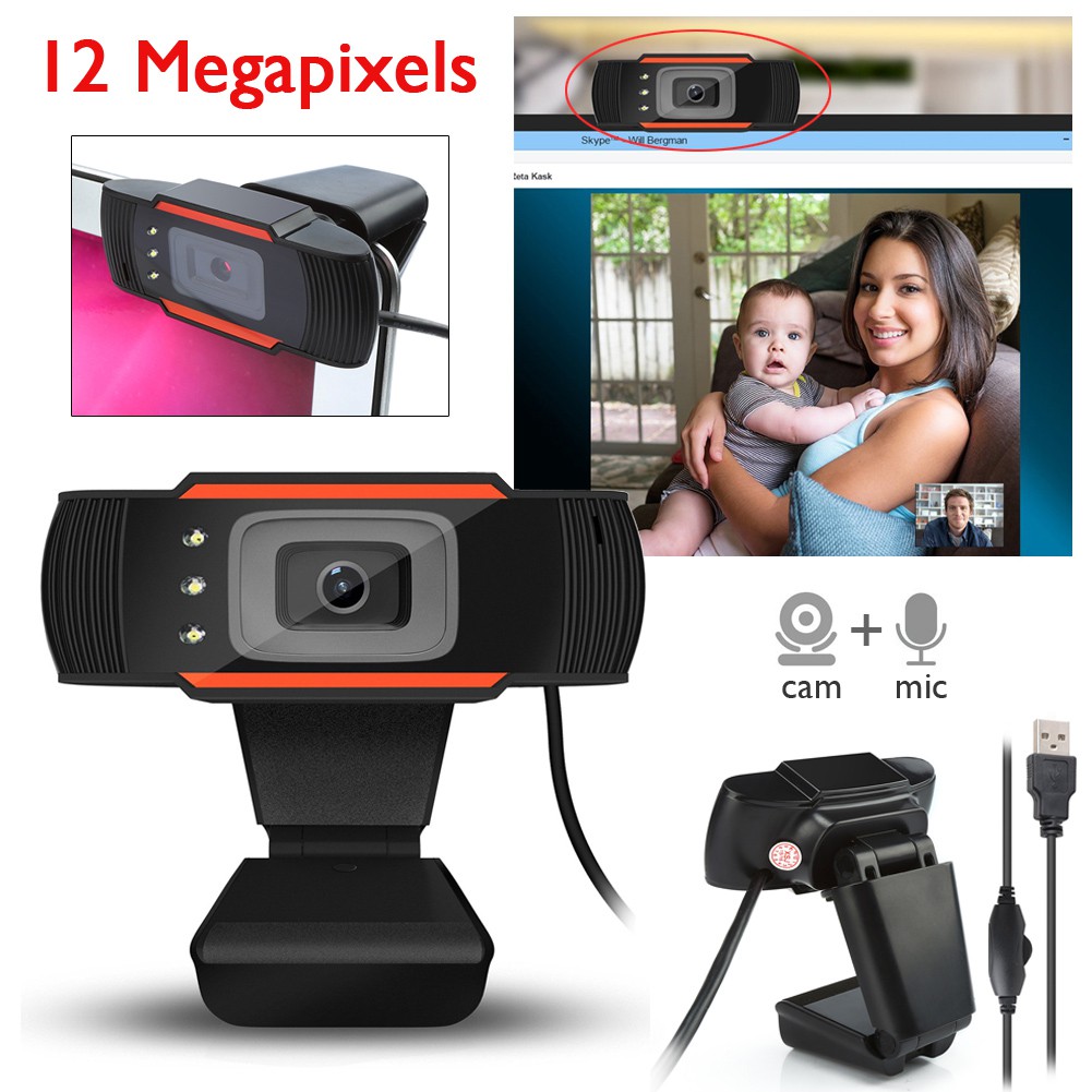 Webcam USB HD 12 megapixels với đèn LED cho máy tính