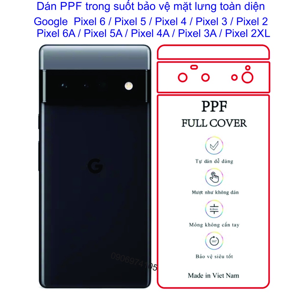 Miếng Dán PPF mặt lưng Google Pixel 6 / Pixel 5 / Pixel 4 / Pixel 3 / Pixel 2 / Pixel 6A / Pixel 5A 