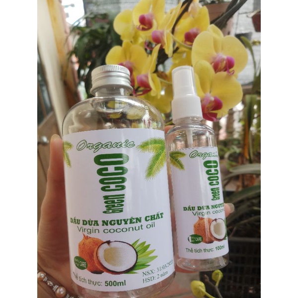 dầu dừa ép lạnh nguyên chất organic GREEN coco 100ml có vòi xịt