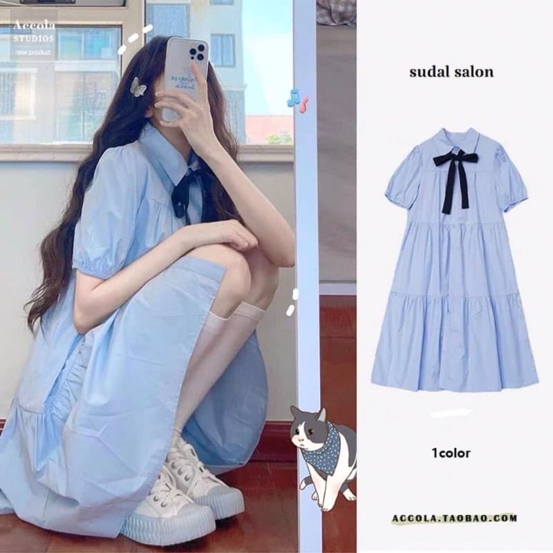 Váy babydoll sơ mi tầng dáng xoè phong cách ulzzang - Đầm sơ mi 3 tầng siêu xinh