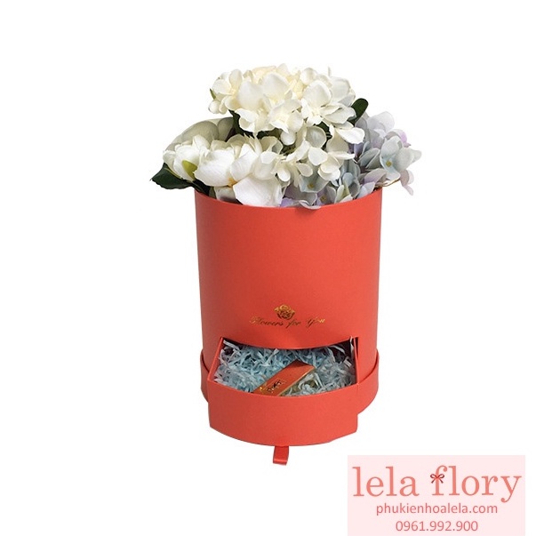 Hộp trụ tròn cắm hoa có ngăn kéo Flower for you, hộp đựng quà tặng - THH0066