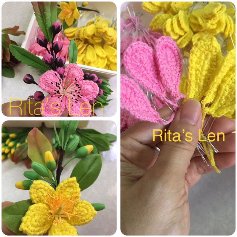 Cánh hoa mai/đào bằng len sợi