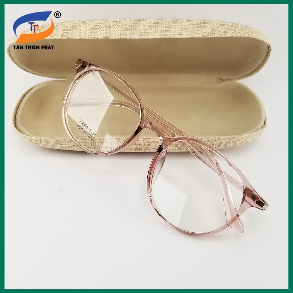 Gọng kính nam nữ mắt cận tròn nhựa dẻo 8154 màu đen, xám, hồng. Tròng kính giả cận 0 độ chống ánh sáng xanh, tia UV