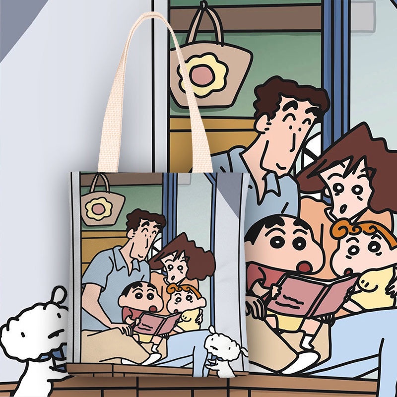 Chì Shin-chan canvas bag Túi vải túi một vai cô gái túi xách túi học sinh túi zipper túi túi môi trường
