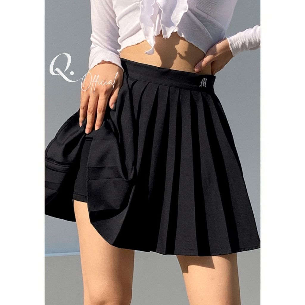 Chân Váy Xếp Ly Chữ A Cạp Thêu Họa Tiết Có Lót Quần Bên Trong