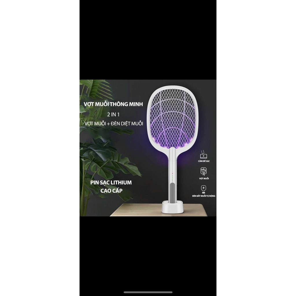Vợt bắt muỗi kiêm đèn tích điện đa năng 2 in 1- Thiết kế 3 lớp thép không gỉ, an toàn khi sử dụng, độ bền cao -Bh 1 năm