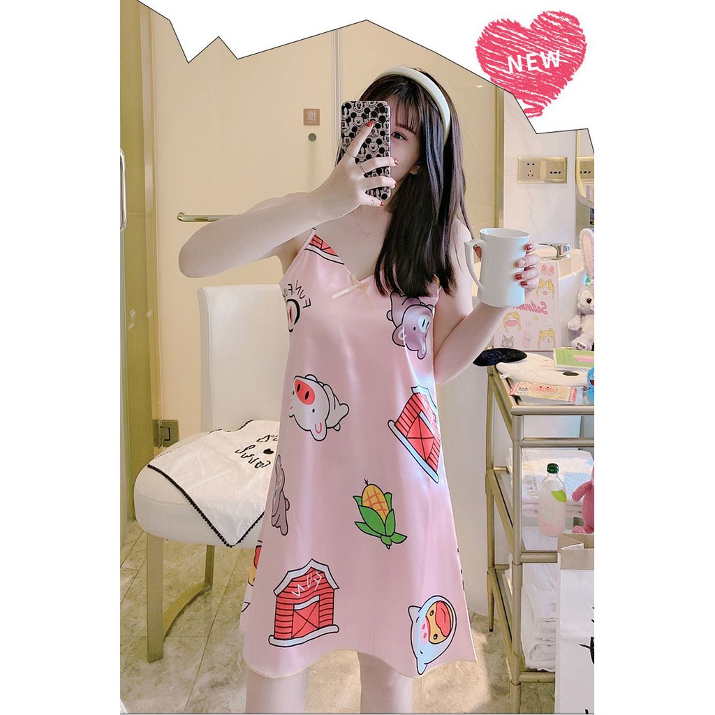 Đầm Ngủ 2 dây,Váy Ngủ 2 Dây lụa Hàn Quốc Dễ Thương Dành Cho Nữ Mùa Hè | BigBuy360 - bigbuy360.vn