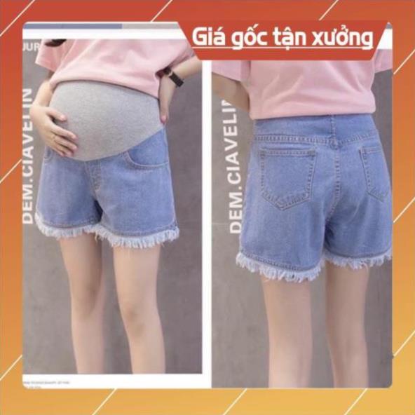 Quần SOOC Bầu Jean RÁCH cạp cao có chun và cúc điều chỉnh hàng đẹp