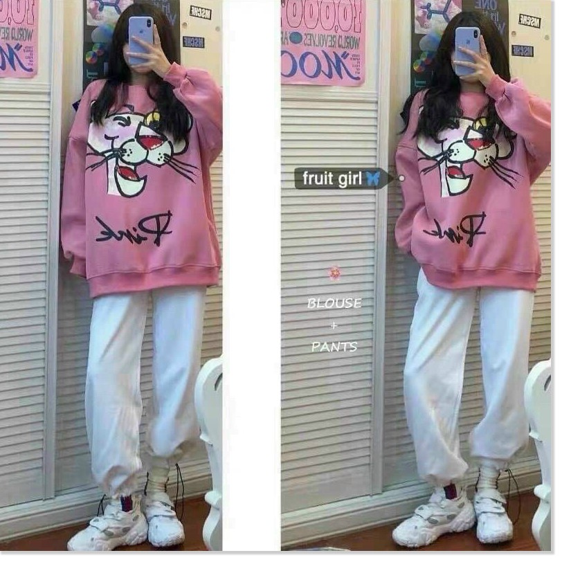 Áo sweater nỉ ngoại CHÚ BÁO HỒNG SIÊU ĐẸP HOT HOT NHẤT 2021 KHANH AN FASHION