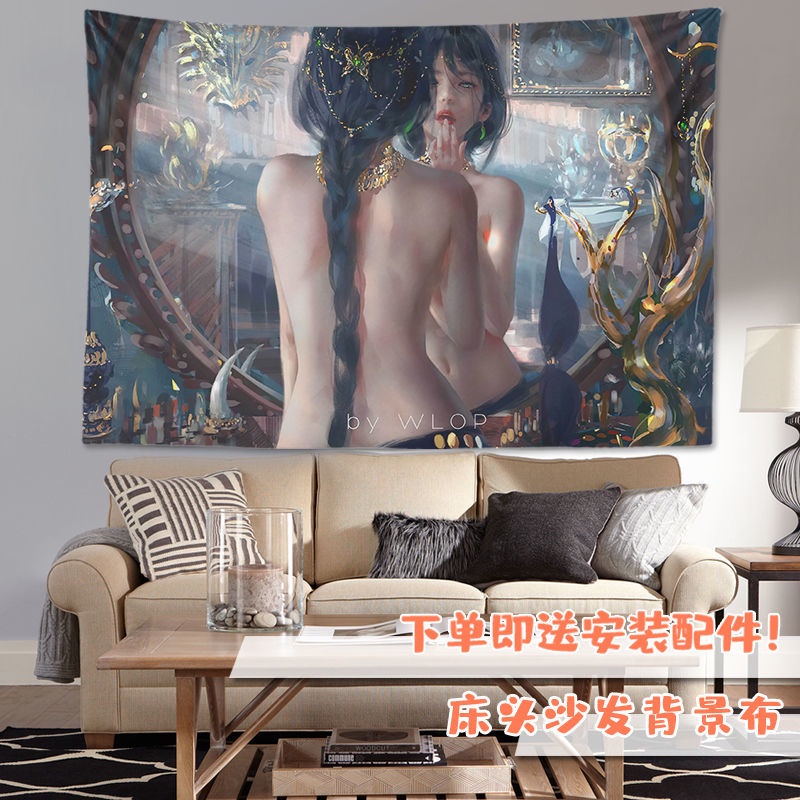 Ins Vải Treo Tường Trang Trí Phông Nền Ký Túc Xá In Hình anime Công Chúa Băng Giá Đơn Giản Trang Trí Cạnh Giường Ký Túc Xá