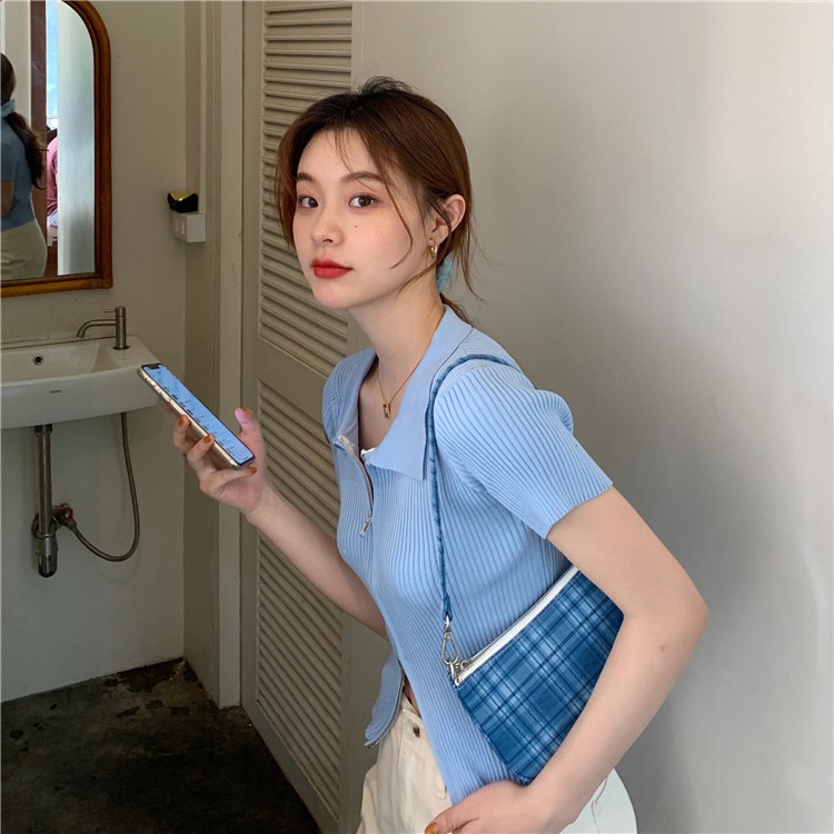 Xiaozhainv Áo cardigan màu trơn thiết kế dây khóa kéo quyến rũ