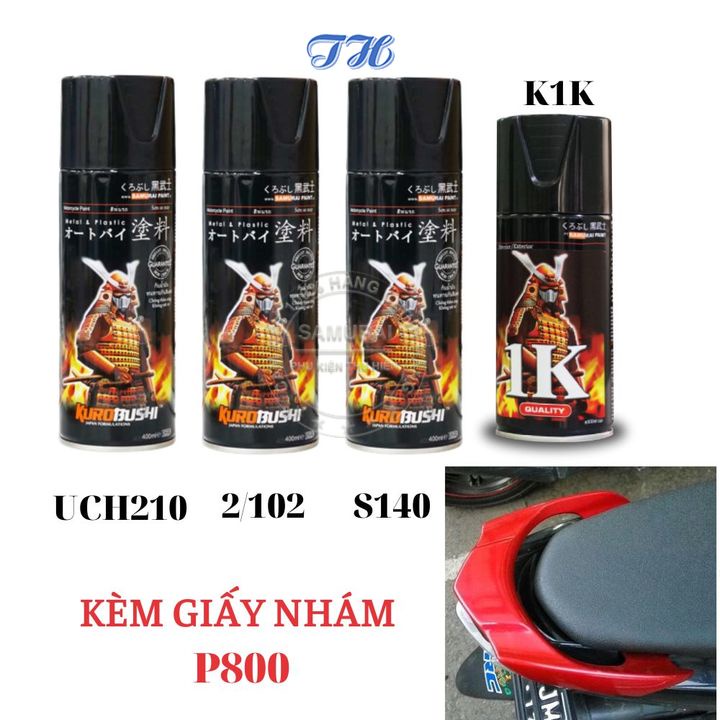Combo 4 chai sơn samurai S140* Màu đỏ celebration gồm: uch210 - 2/102 - s140 - k1k - giấy nhám p800