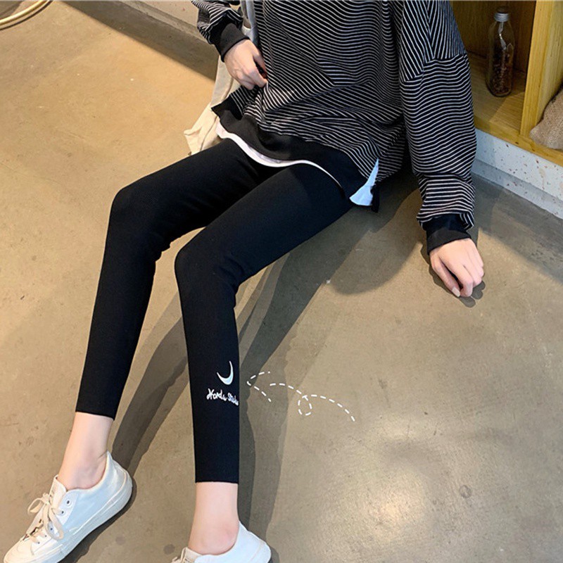 Women Embroidery Letters Skinny Tights Leggings Stretchy Elastic Trousers