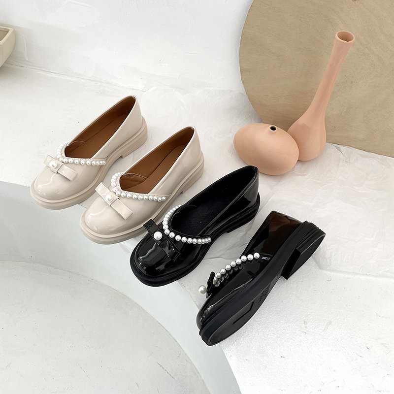 Giày búp bê đế bệt mũi vuông đính ngọc trai giả xinh xắn cho nữ | BigBuy360 - bigbuy360.vn