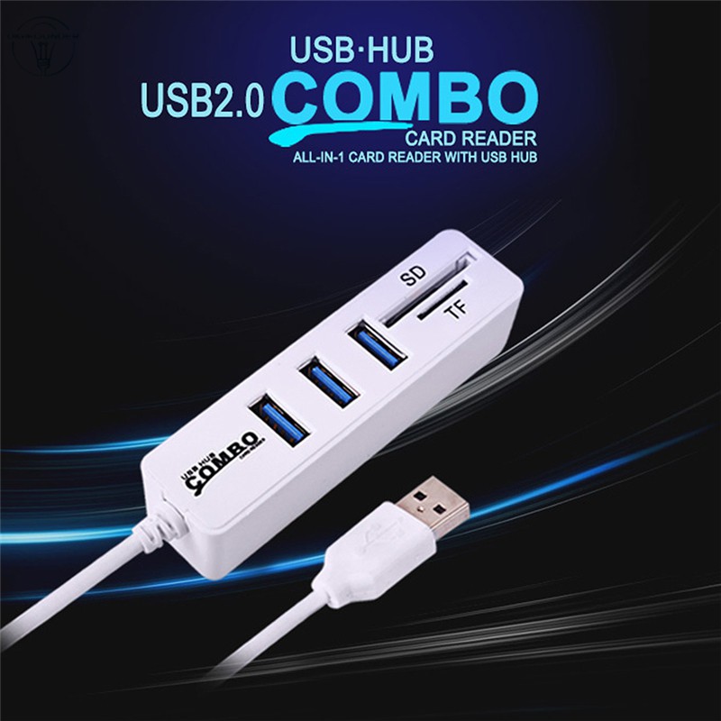 DG 3 Ports High Speed USB 2.0 Hub Splitter Multi USB Combo 2 in 1 SD/TF Card Reader for PC