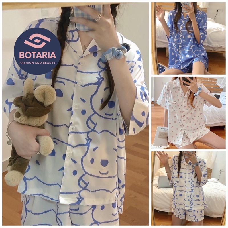 Bộ Đồ Ngủ Pijama Hoạ Tiết Cute Vải Kate Thái, Bộ Mặc Nhà Dễ Thương Botaria