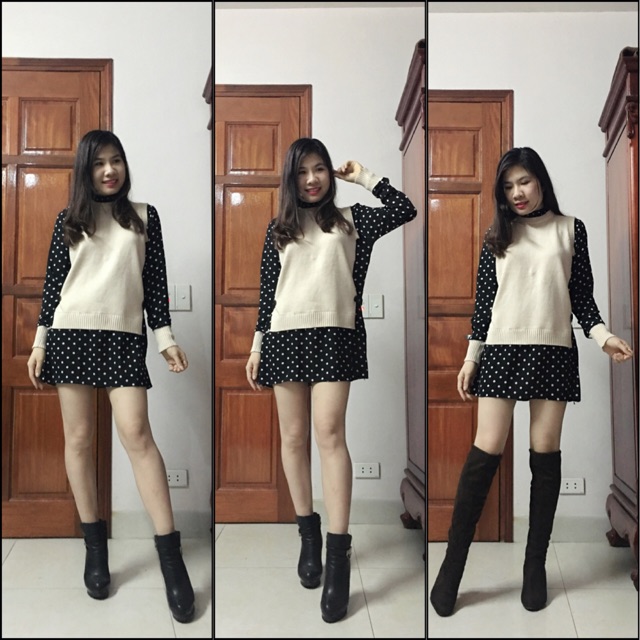 Váy voan chấm bi phối len