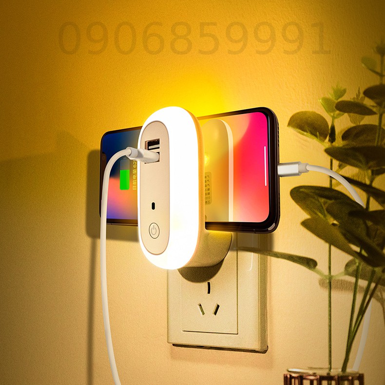 Đèn ngủ,đèn led trang trí cắm điện 2 cổng usb có remote - (Oval)