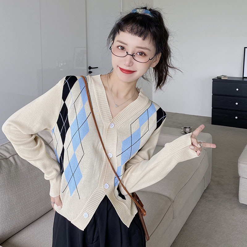 Áo khoác cardigan dệt kim tay dài cổ chữ V cài nút phía trước thời trang cho nữ