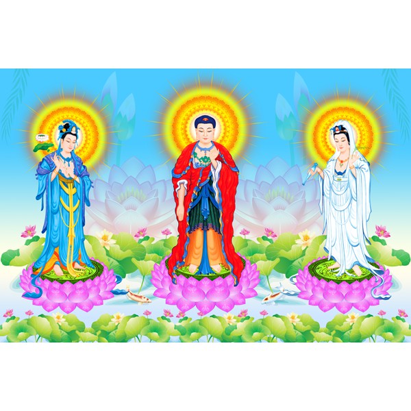 Tranh đính full đá tự làm. Tranh Phật tây phương tam Thánh