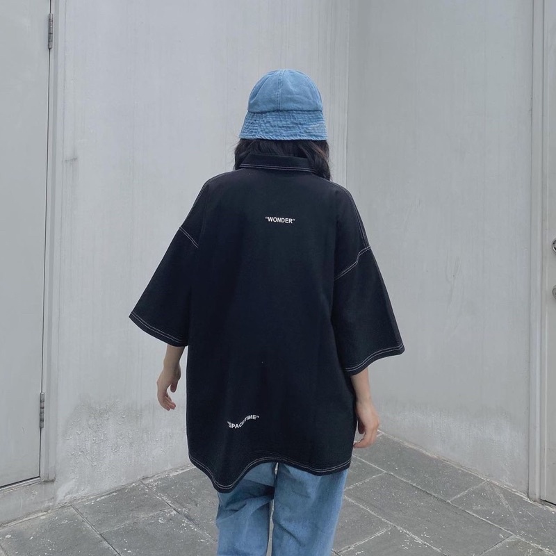 [ sẵn ] Áo Polo Tay Lỡ Icon Bò Thêu Ulzzang Unisex pqk ( nam nữ mặc )