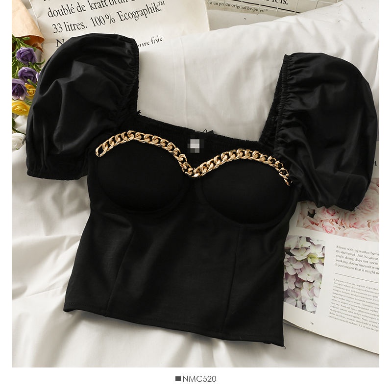 Áo Croptop Cổ Vuông Tay Phồng Dáng Ôm Thời Trang Mùa Hè Phong Cách Hàn Quốc Cho Nữ