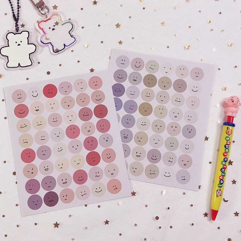Set 2 tờ sticker tròn dán niêm phong hình biểu tượng cảm xúc nhiều màu sắc phong cách Hàn Quốc