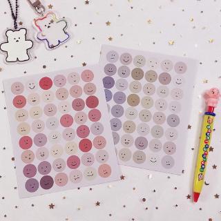 Set 2 tờ sticker tròn dán niêm phong hình biểu tượng cảm xúc nhiều màu sắc phong cách Hàn Quốc