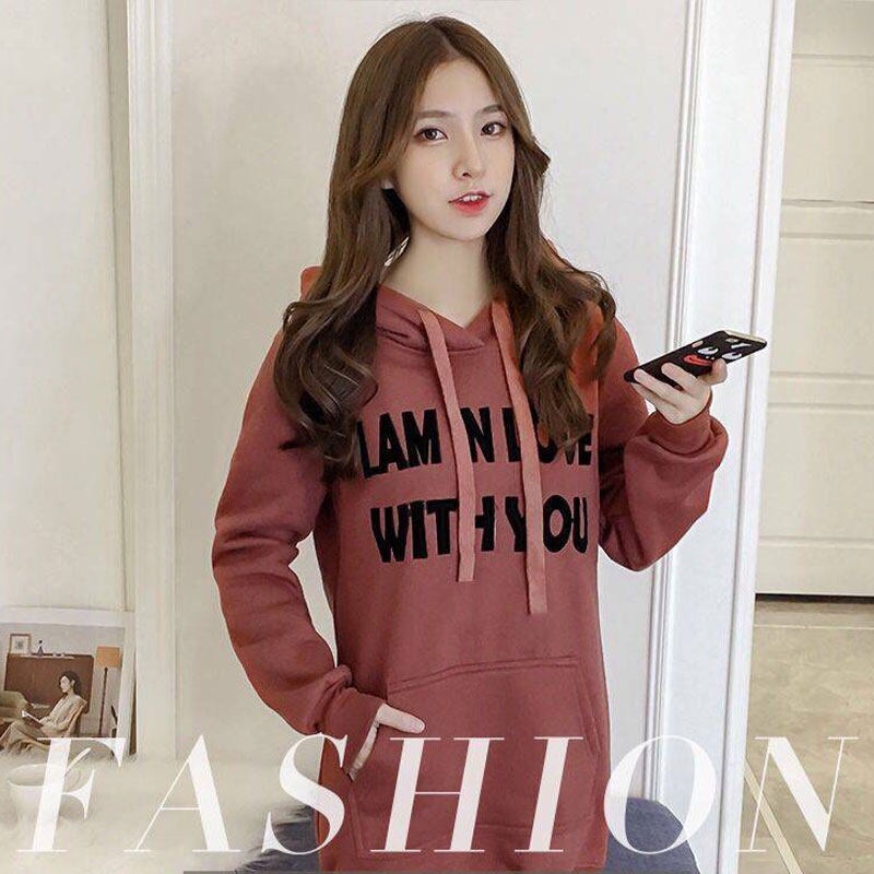 Áo hoodie YEYA form rộng bằng vải nhung phong cách Hàn Quốc thời trang mới