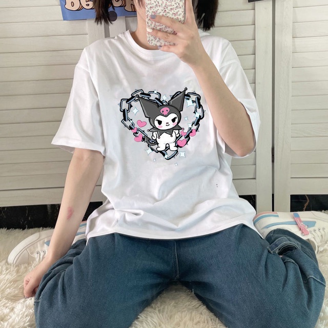 SANRIO Áo Thun Tay Ngắn In Hình Kuromi Thời Trang Dành Cho Nữ