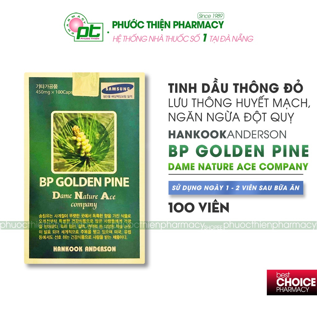 Viên uống tinh dầu thông đỏ giúp phòng ngừa, giảm nguy cơ đột quỵ BP Golden Pine Lọ 100 viên - Giảm mỡ trong máu