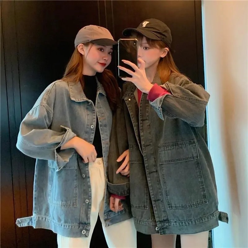 Áo Khoác Jean Dài Tay Màu Xanh Và Đen Cổ Bẻ Cài Cúc Dáng Rộng Chất Loại 1, Áo Denim Cá Tính Bụi Bặm Style Ngầu Chất
