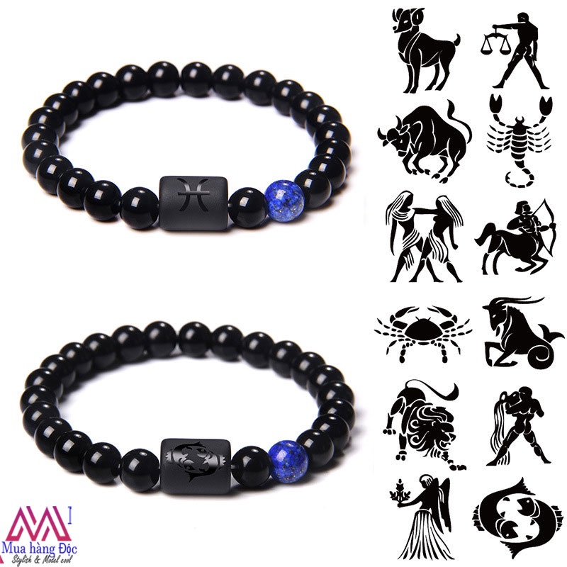 Vòng tay chuỗi hạt mặt cung hoàng đạo mật ngữ 12 chòm sao kèm hộp quà tặng