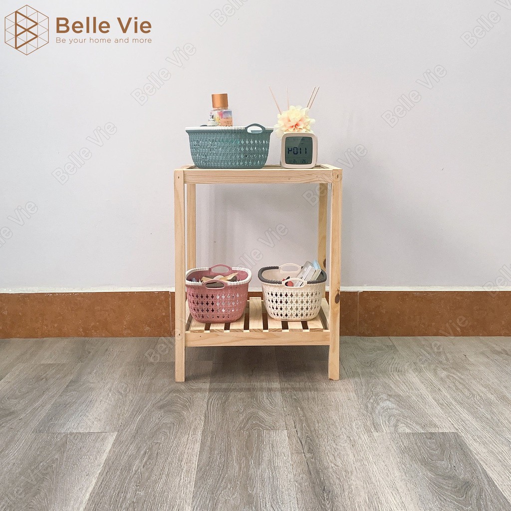 Tab Đầu Giường  BELLEVIE Kệ Đầu Giường, Khung Gỗ Mặt Kính Cường Lực Decor 2 Tầng - KDG MK