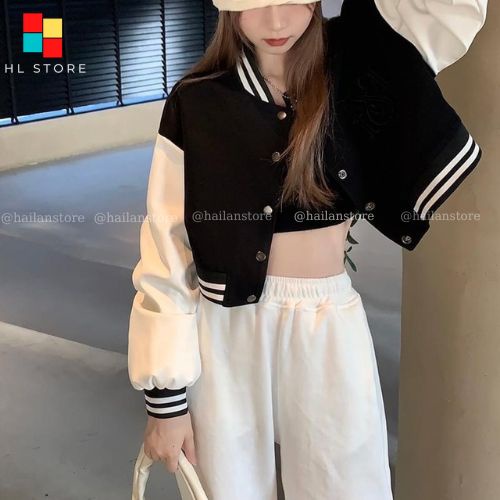 Áo khoác bomber nữ form ngắn crotop vải nỉ lót bông ❤️  Áo khoác nữ phong cách Ulzzang D05