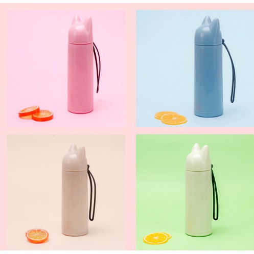 Bình nước tai mèo pastel BN33 giữ nhiệt thuỷ tinh bọc nhựa