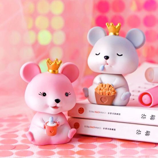 Trang trí bánh sinh nhật bánh kem - Cặp đôi chuột xanh hồng phụ kiện trang trí bánh sinh nhật