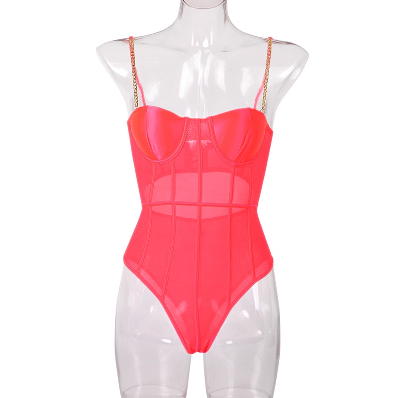 DUNEA Bộ áo liền quần hai dây hở lưng phối chuỗi xích kim loại thời trang mùa hè quyến rũ cho nữ