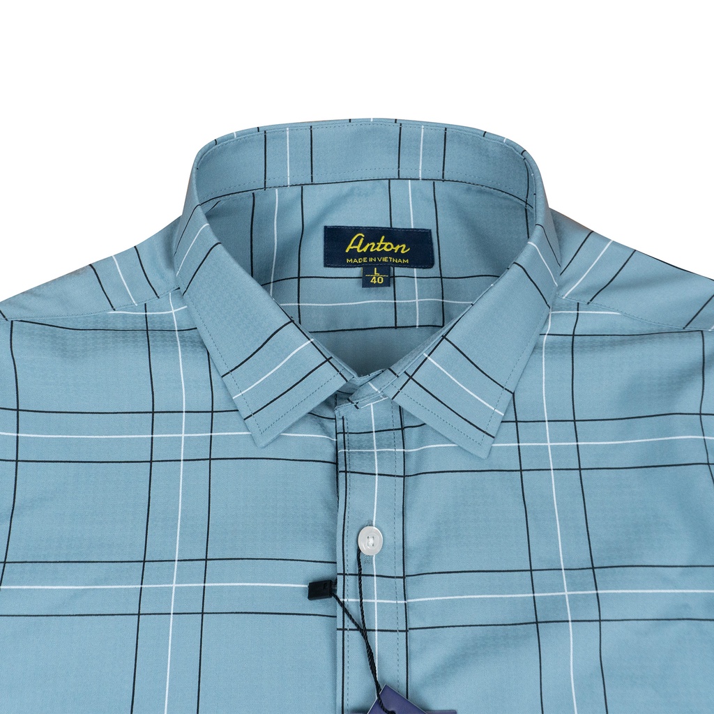 Áo Sơ Mi Nam Công Sở Trung Niên Anton Somianton Dài Tay Màu Xanh Lục Họa Tiết Kẻ Sọc Đen Trắng Vải Bamboo Chun - YAC147