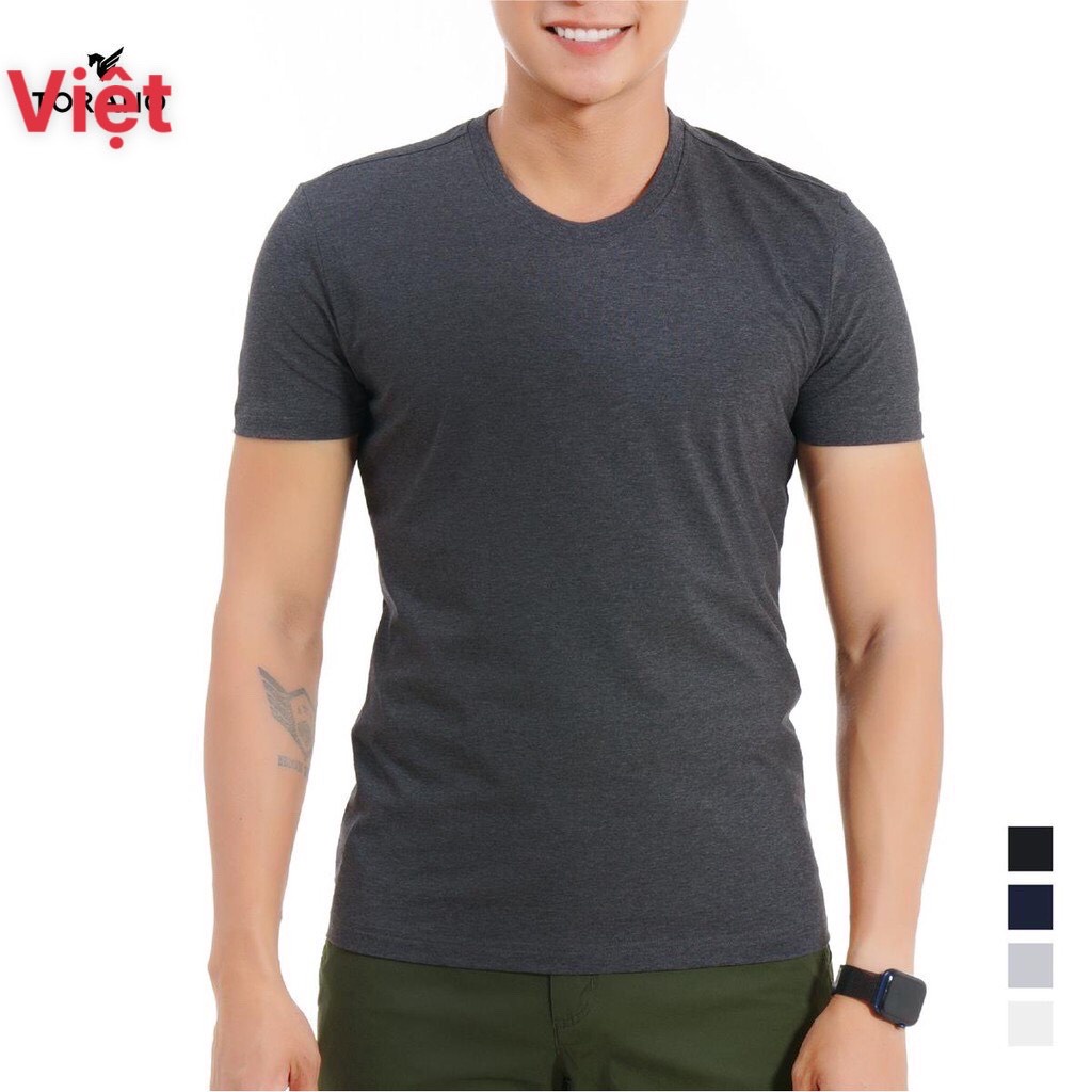 Áo thun nam trơn cổ tròn, áo ngắn tay không cổ , vải cotton mềm, co giãn, dầy dặn
