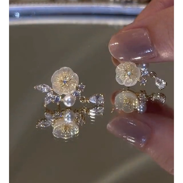 Bông Tai Hình Hoa Đính Đá Zircon Phong Cách Thời Trang Chất Lượng Cao 2022