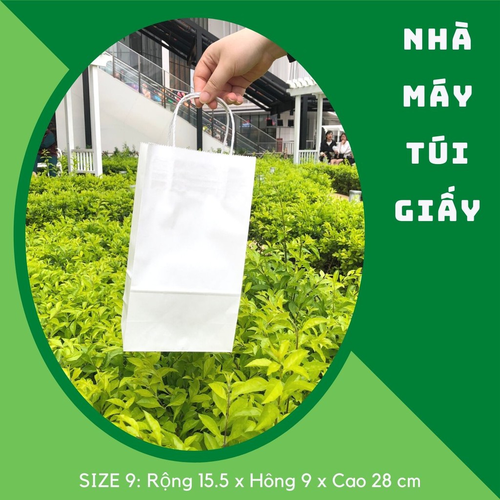 500 chiếc túi giấy kraft Nhật màu trắng Size 9 -15.5x9x28cm CÓ QUAI