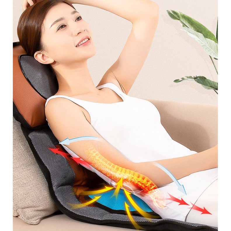 Đệm massage toàn thân Vispo đa điểm Rung, Nệm Massage Kèm Gối Massage (bảo hành 1 năm) - Model Vải da có Loa bluetooth