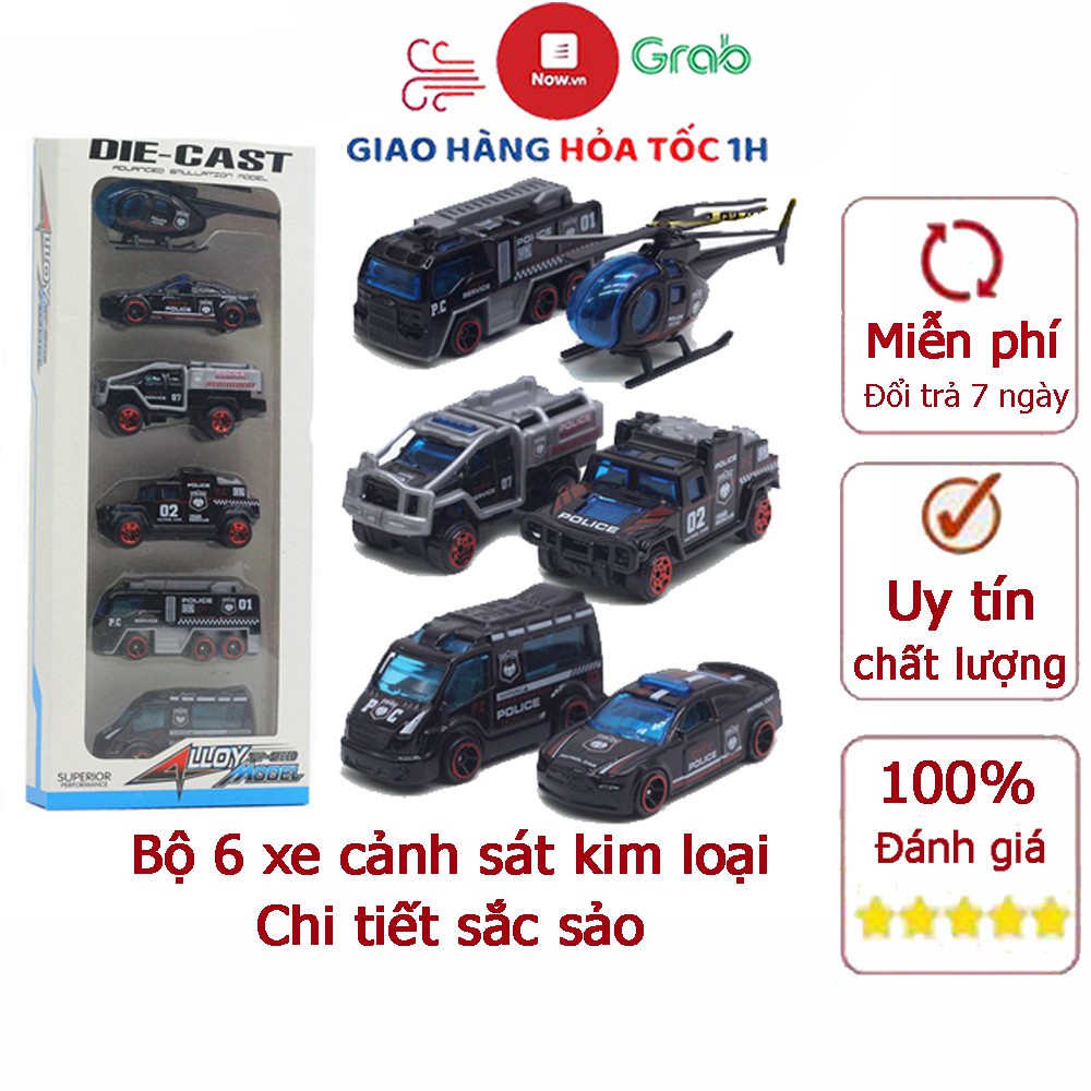 Đồ chơi mô hình 6 xe cảnh sát thành phố gồm ô tô máy bay cảnh sát cho bé, kiểu dáng tinh tế