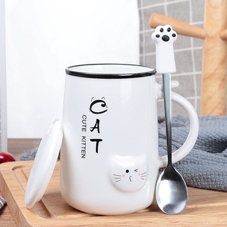 Ly,cốc sứ hình mèo đáng yêu kèm muỗng sắt chân mèo và hộp cao cấp