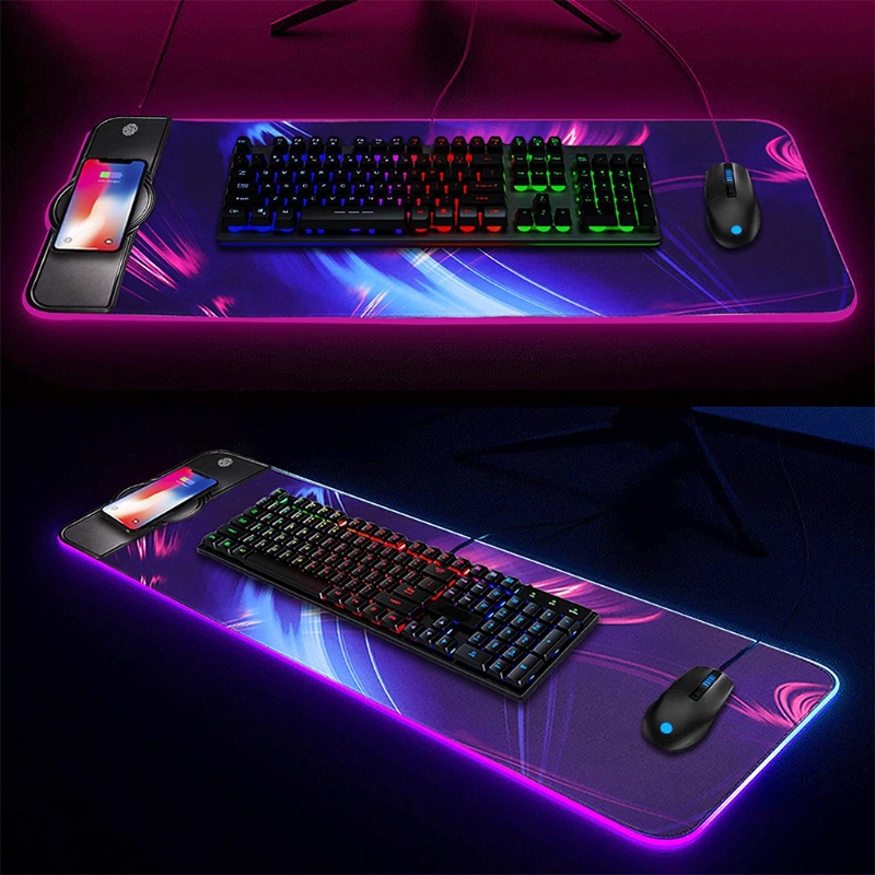 Miếng lót chuột chơi game không dây có đèn RGB kèm đế sạc nhanh cho PC/laptop/điện thoại